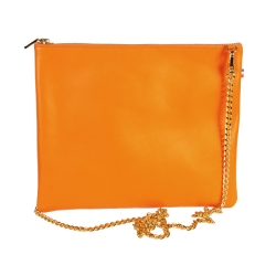 sac pochette cuir orange - de face