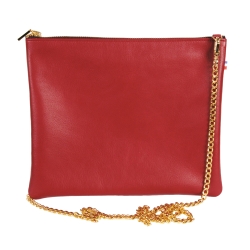 Pochette cuir femme bordeaux  avec chaîne - de face