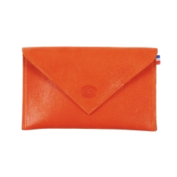 Porte papier femme orange en cuir - de face