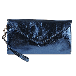 Pochette cuir bleu nuit - de face