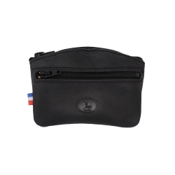 Porte monnaie zippée en cuir noir - Frandi