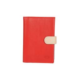 Porte papier rouge et beige en cuir - de face