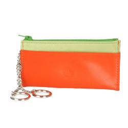 Etui orange et vert en cuir - face