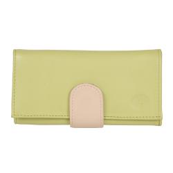 Porte monnaie vert et beige en cuir - de face