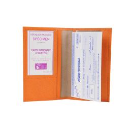 Porte chéquier orange en cuir safiano
