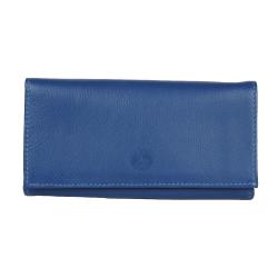 Porte monnaie bleu dur et poudre en cuir  - de face