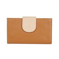 Porte monnaie camel en cuir avec patte