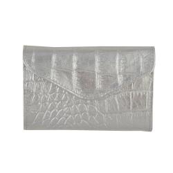 Porte monnaie crocodile argent en cuir