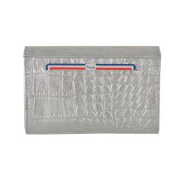 Porte monnaie crocodile argent en cuir