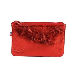 Trousse maquillage en cuir rouge - de face