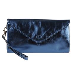 Pochette bleu nuit en cuir 