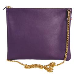 Pochette femme cuir violet avec chaîne - de face