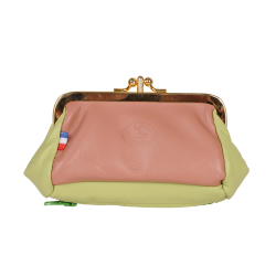 Bourse poudre et vert en cuir - face