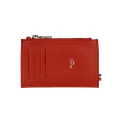 Porte carte rouge en cuir de veau