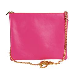 Pochette femme cuir fushia avec chaîne - de face