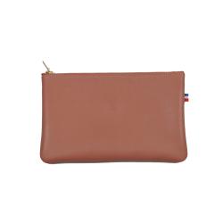 Pochette femme cuir beige - de face