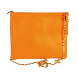 sac pochette cuir orange - de face