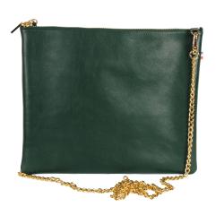 Pochette femme cuir vert avec chaîne- de face