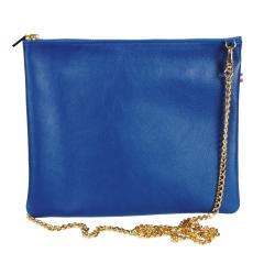 Pochette femme bleu avec chaîne - de face