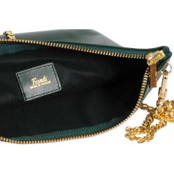 Pochette femme cuir vert avec chaîne- de face