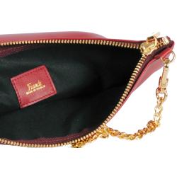 Pochette cuir femme bordeaux  avec chaîne - de face