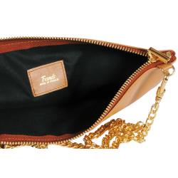 Sac femme cuir camel avec chaîne  - de face