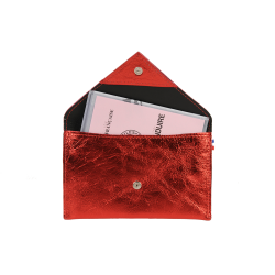 Porte papier enveloppe cuir rouge- de face