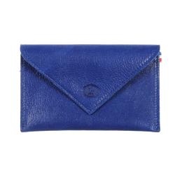 Porte papier femme en cuir bleu - de face