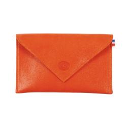 Porte papier femme orange en cuir - de face