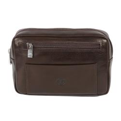 Pochette en cuir marron avec passant pour ceinture - de face