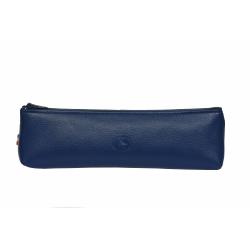 Trousse cuir bleu - de face