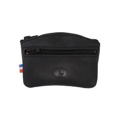 Porte monnaie zippée en cuir noir - Frandi