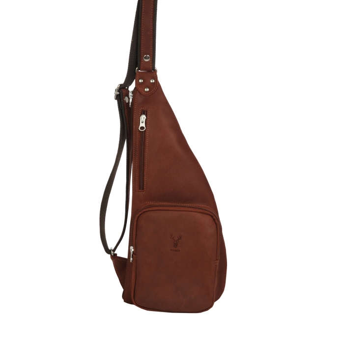 Modèle de sac holster en cuir de vachette pleine fleur pour homme de  couleur cognac.